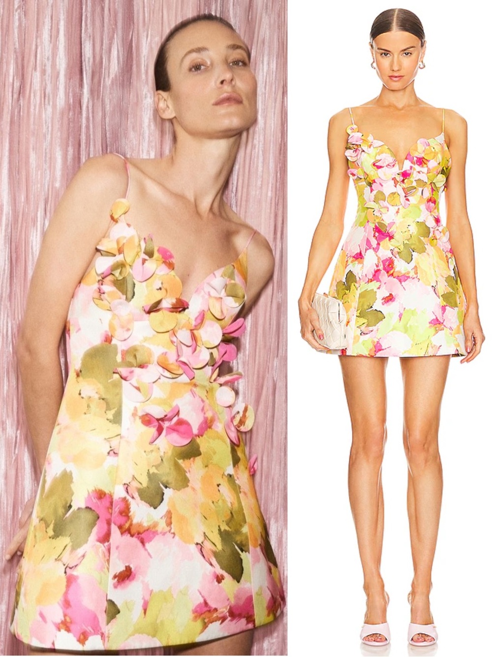 Acler Isla 3D Floral Applique Mini Dress Camilla Posy Pink Yellow NWT US 6